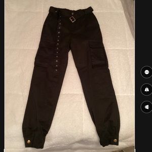 Black cargo pants with belt by fashion nova